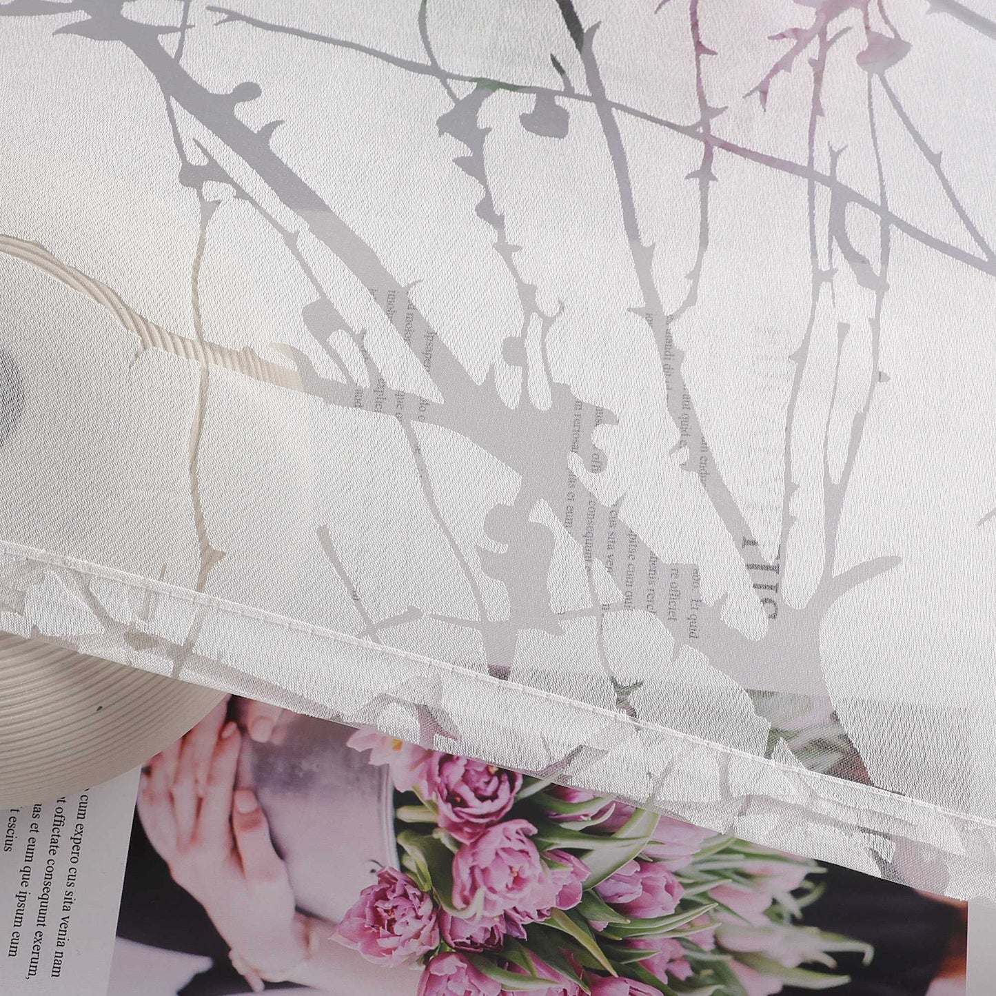 Transparente Vorhang mit Blumenmuster aus Polyester Lichtdurchlässig Wohnzimmer weiß 1 stück - Joyswahl