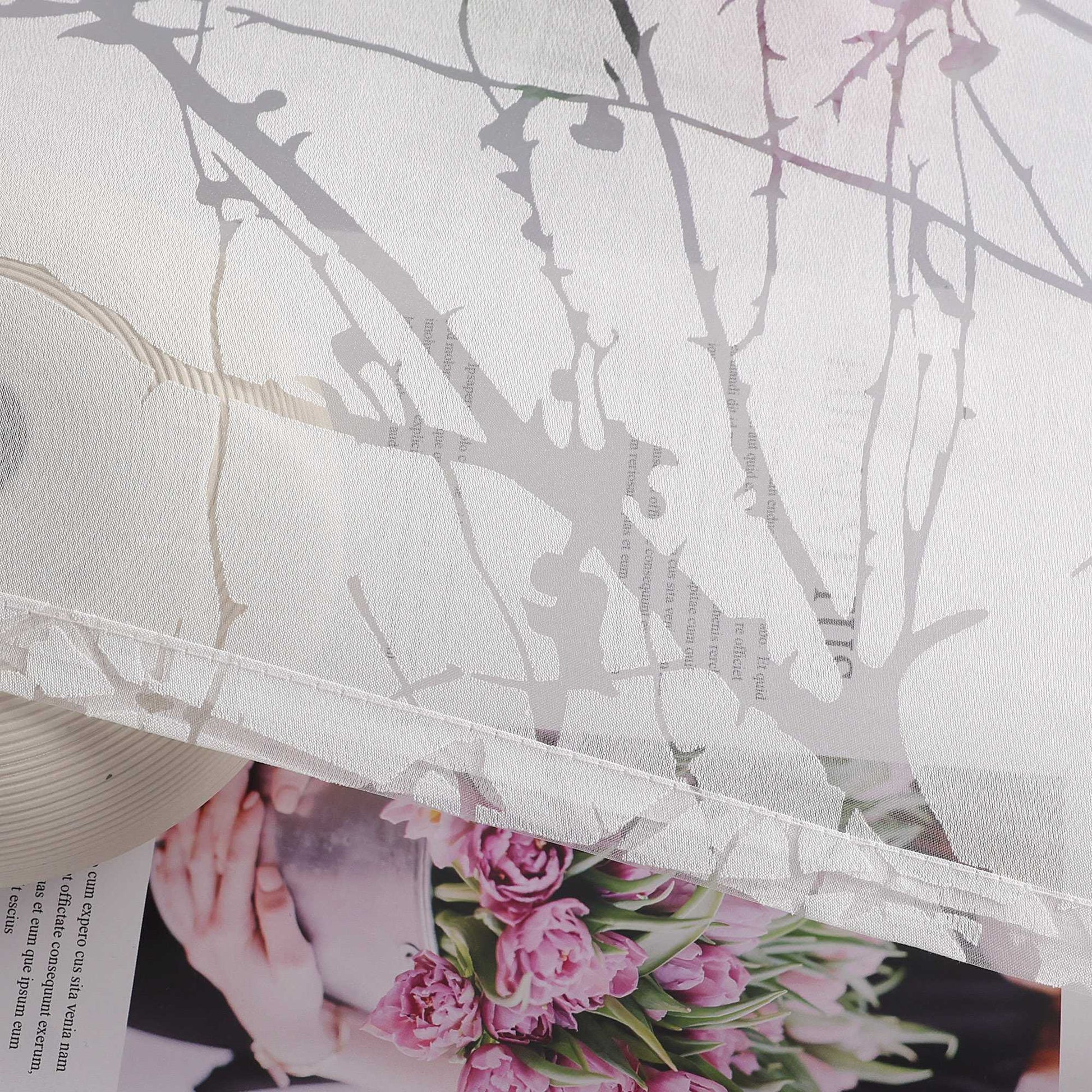Transparente Vorhang mit Blumenmuster aus Polyester Lichtdurchlässig Wohnzimmer weiß 1 stück - Joyswahl