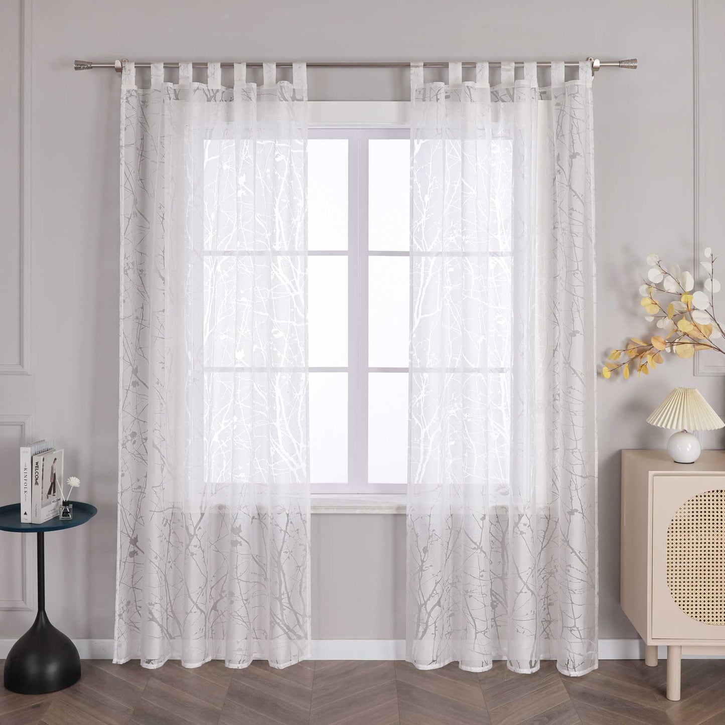 Transparente Vorhang mit Blumenmuster aus Polyester Lichtdurchlässig Wohnzimmer weiß 1 stück - Joyswahl