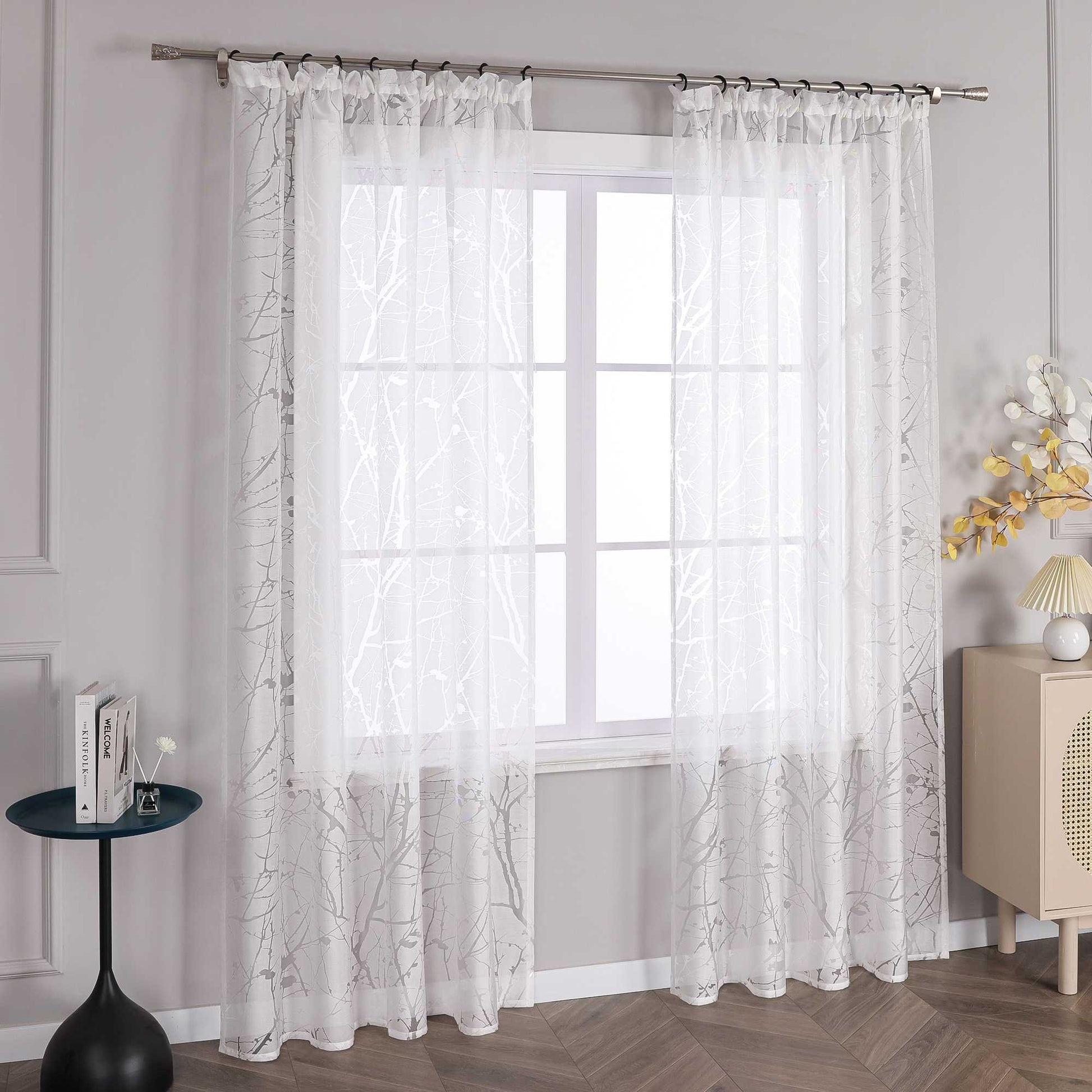 Transparente Vorhang mit Blumenmuster aus Polyester Lichtdurchlässig Wohnzimmer weiß 1 stück - Joyswahl