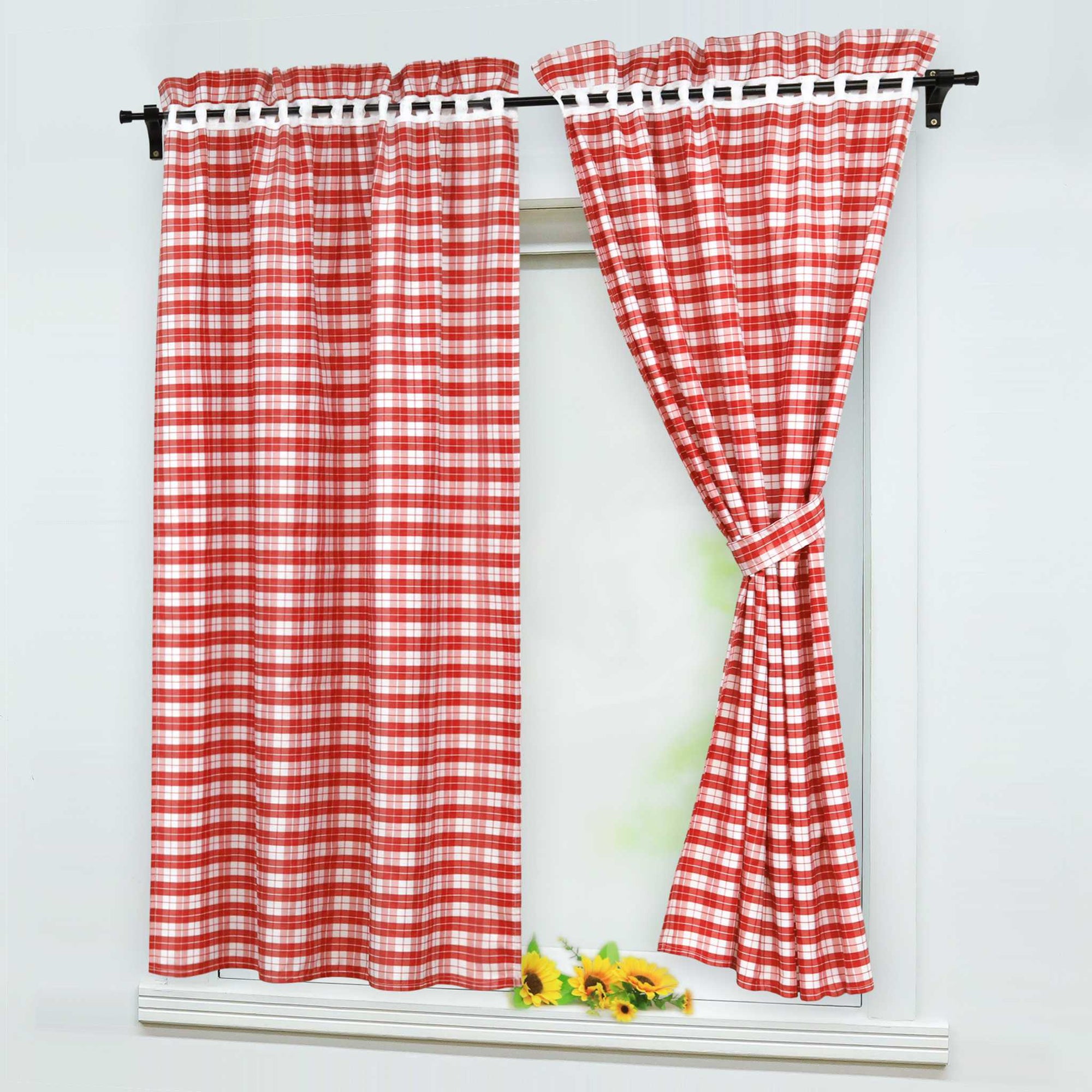 Scheibengardinen im Landhausstil mit karomuster 2er Set