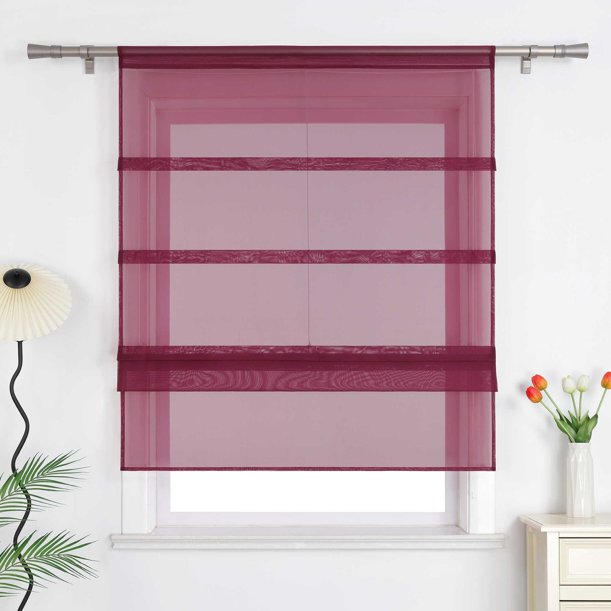 Raffrollo Voile Raffgardinen durch Tunnelzug Bändchenrollo Küche Gardinen Transparent Uni 1 Stück - Joyswahl