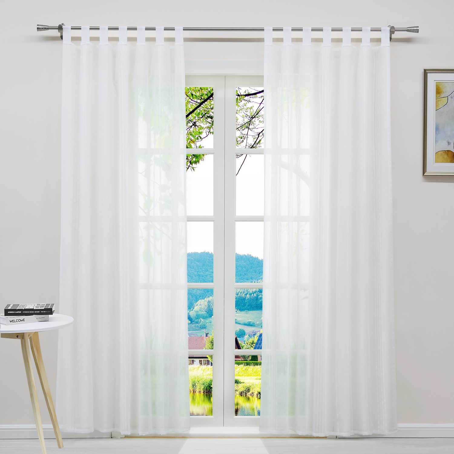 Gardine 2er Set Voile Gardinen mit Streifen Transparent 2 Stück