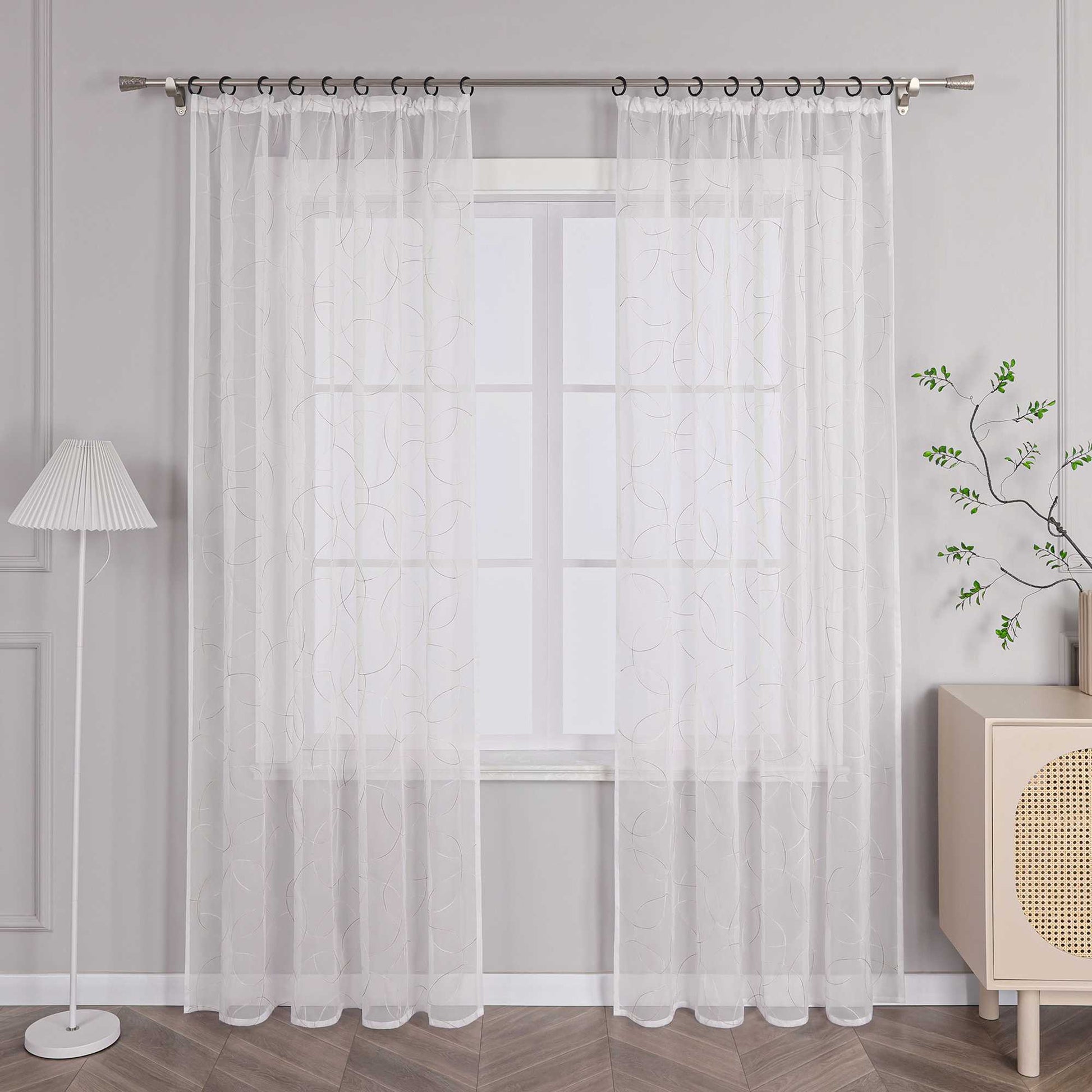 Vorhang mit Kräuselband Voile Gardine mit Kreismuster Bestickt Fensterschal Transparent 1 Stück - Joyswahl