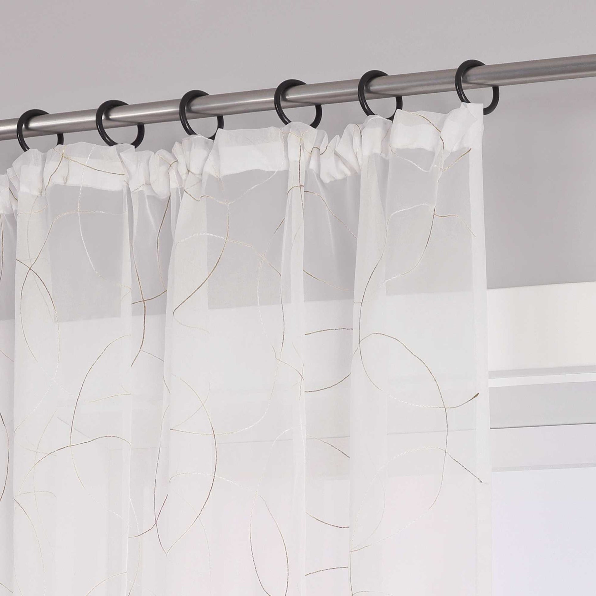 Vorhang mit Kräuselband Voile Gardine mit Kreismuster Bestickt Fensterschal Transparent 1 Stück - Joyswahl