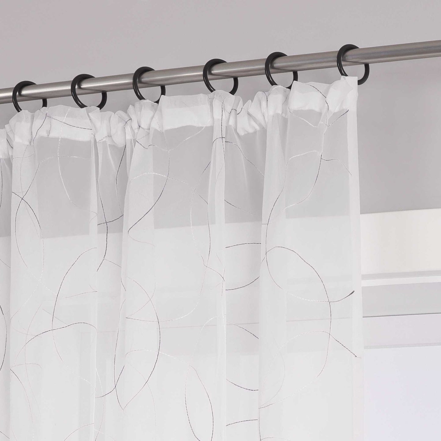 Vorhang mit Kräuselband Voile Gardine mit Kreismuster Bestickt Fensterschal Transparent 1 Stück - Joyswahl