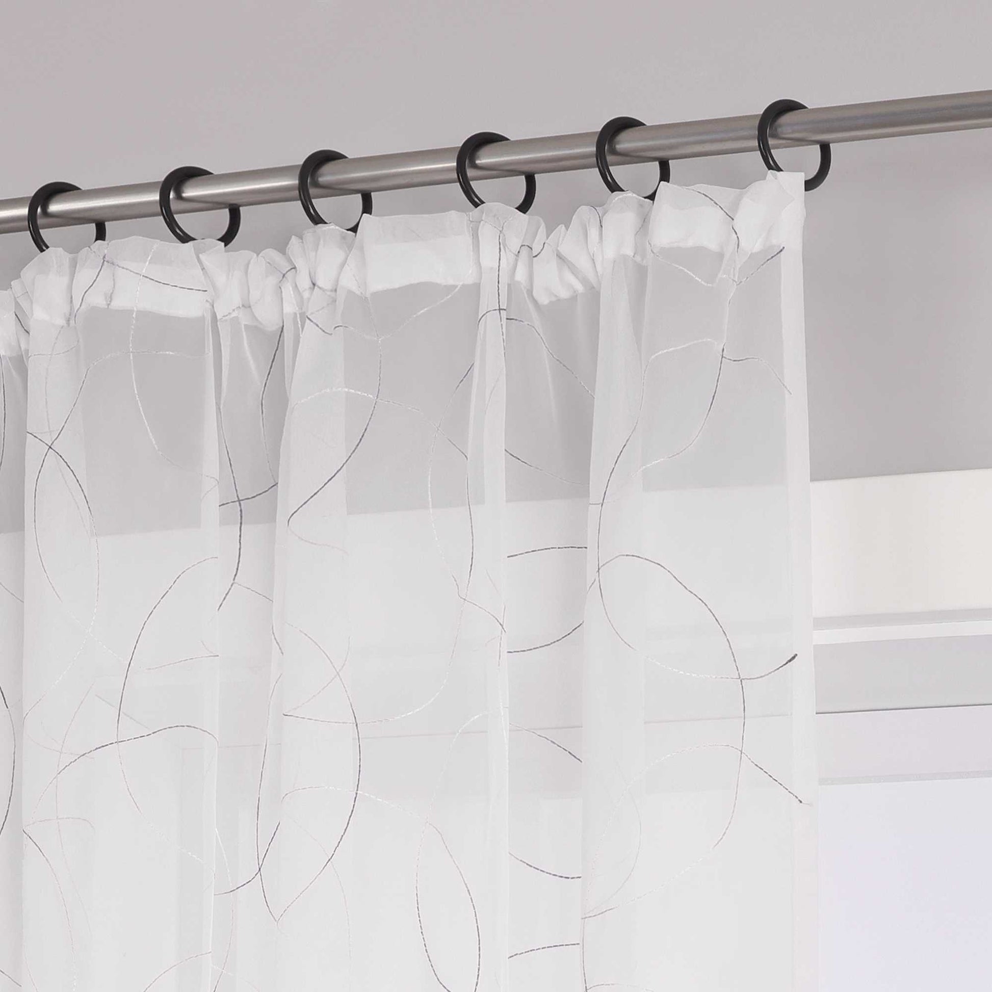 Vorhang mit Kräuselband Voile Gardine mit Kreismuster Bestickt Fensterschal Transparent 1 Stück - Joyswahl