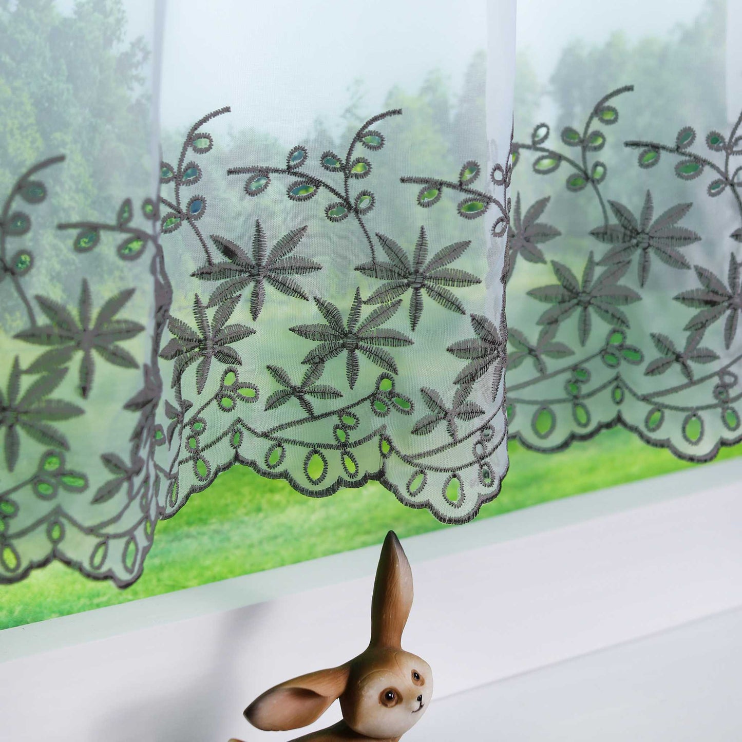Kurzgardine Transparent mit Ahornblatt-Design Modern & Landhausstil - Joyswahl