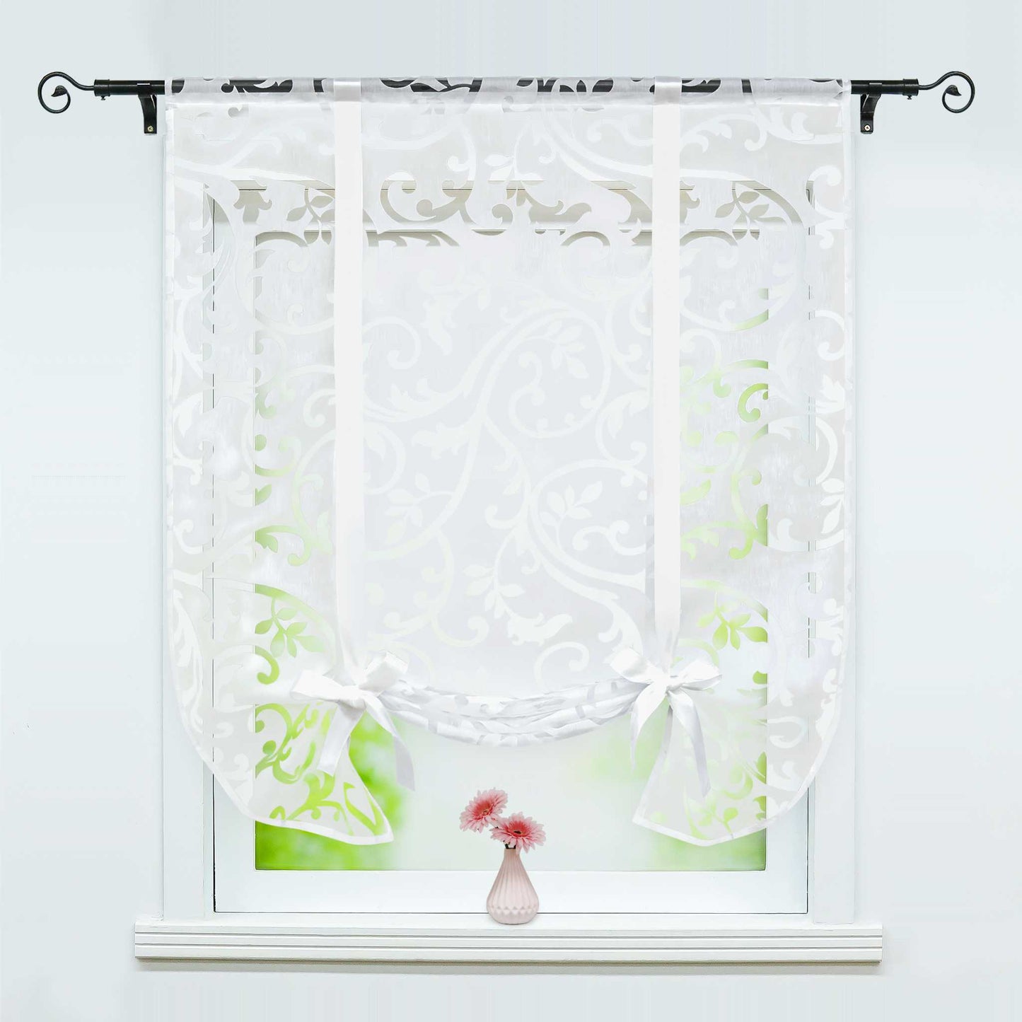 Raffrollo durch Tunnelzug romantische Rollo mit floralem Muster transparentes Vorhang für Wohnzimmerfenster 1 Stück - Joyswahl