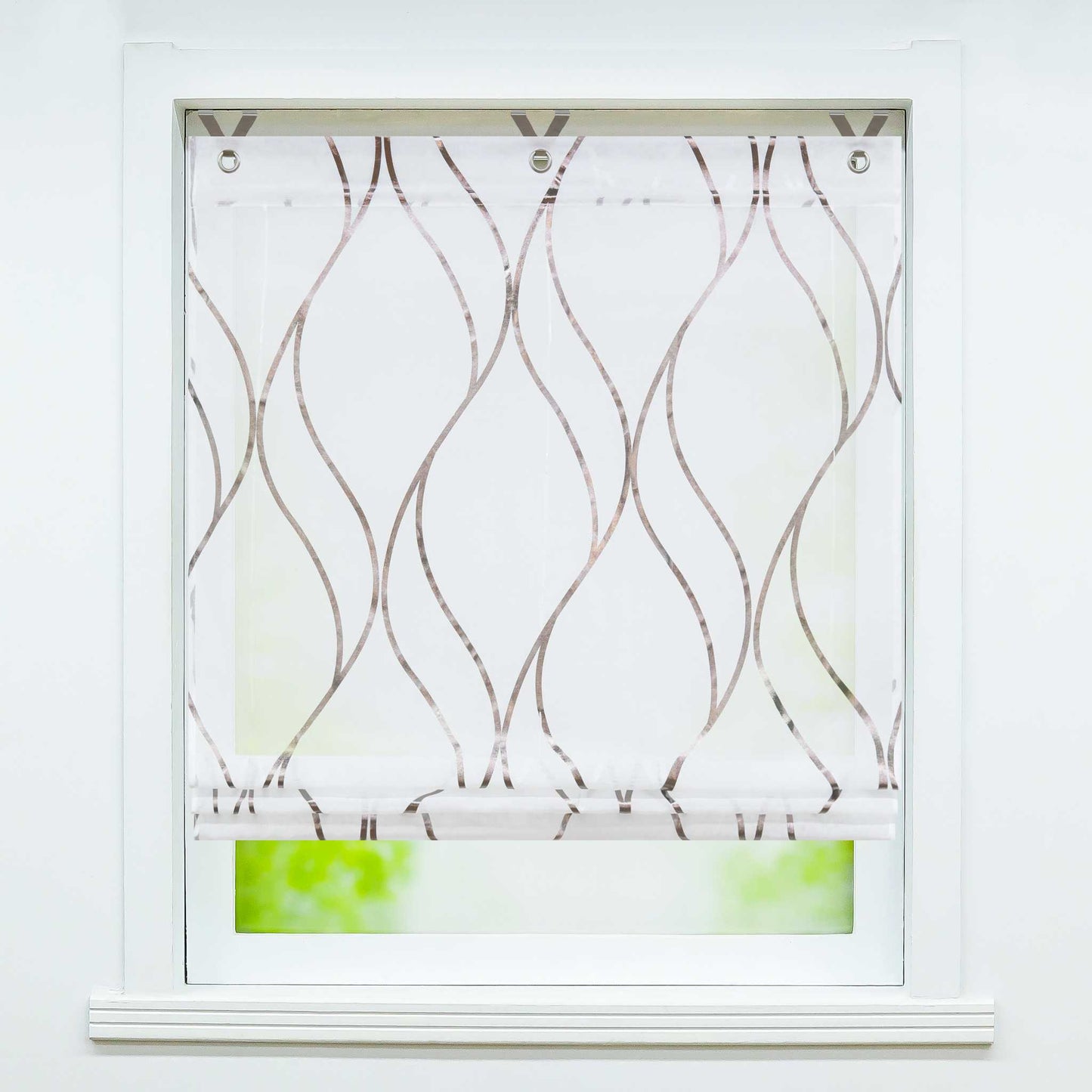 Rollos mit Ösen Gardinen Küche Raffgardinen Transparent Ösenrollo Vorhänge Mit Wellen-Druck Modern Voile 1 Stück - Joyswahl