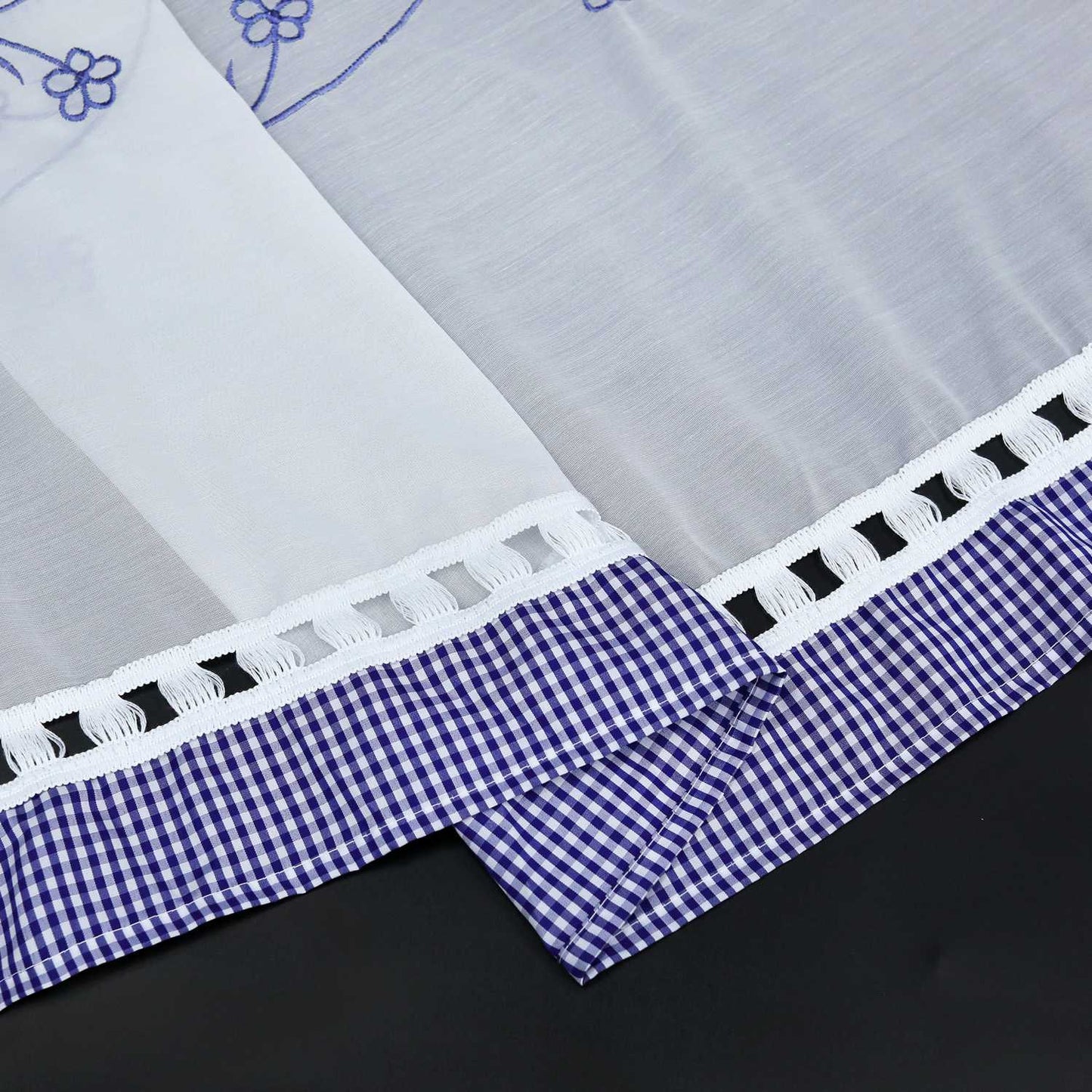 Scheibengardine Bistrogardinen mit Vintage-Karomuster Landhausstil Kurz Küche Gardinen durch Stangendurchzug Stores Weiß 1 Stück - Joyswahl