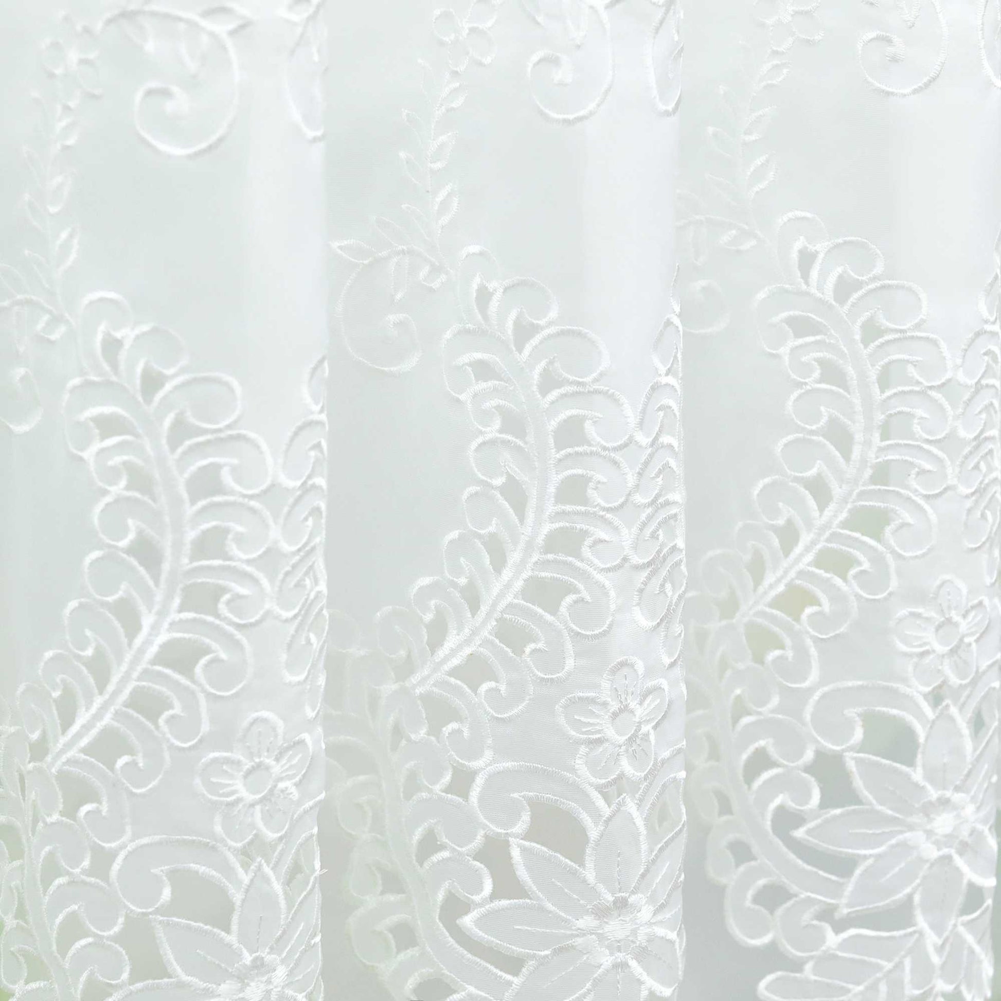 Scheibengardine Modern Bistrogardine durch Tunnelzug Halbtransparent Küche Kurzgardine Lasercut Blumenmuster - Joyswahl