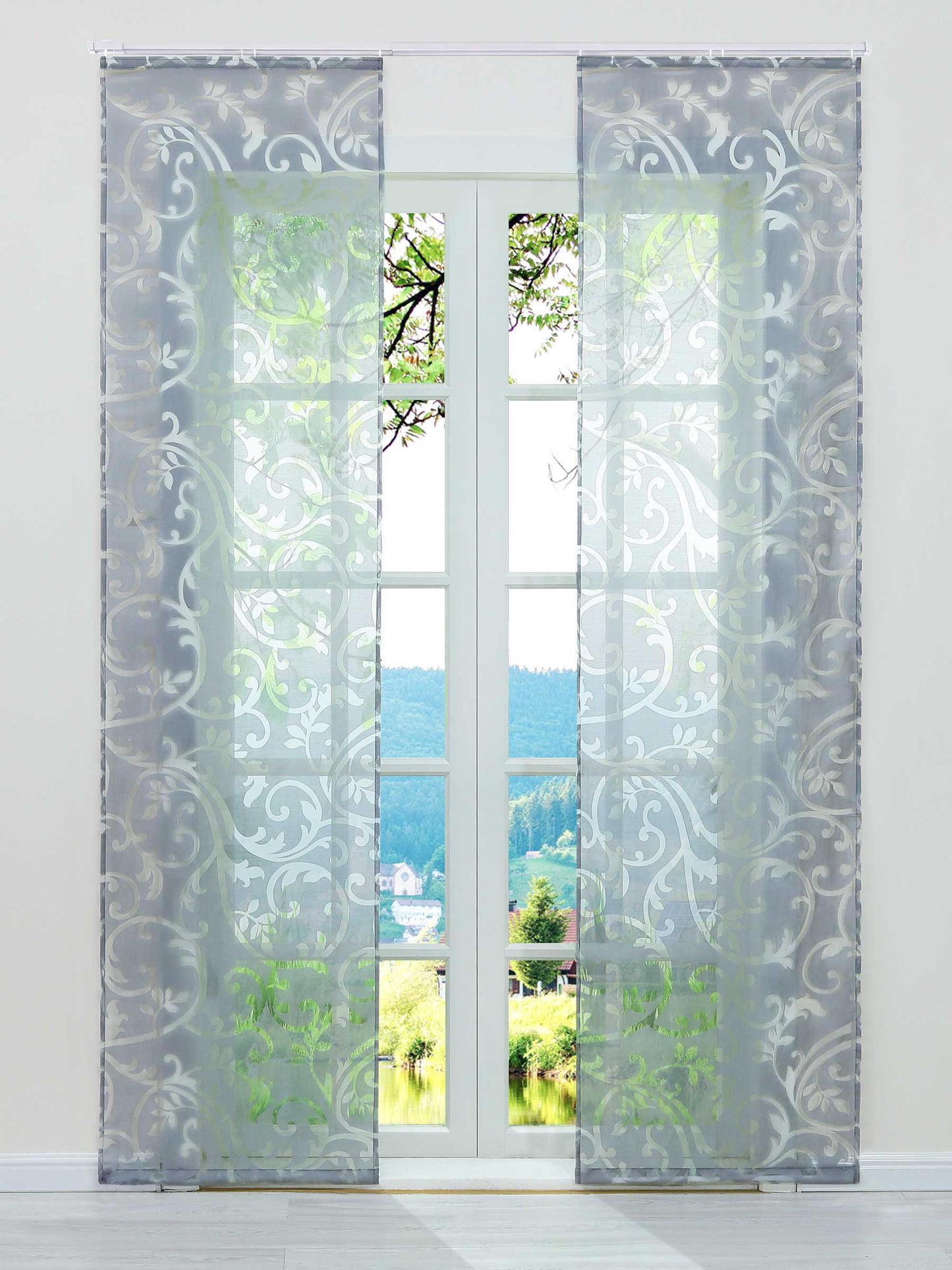 Schiebegardine Flächenvorhänge Klettbandschal mit Blumenmuster transparent modern 2er Set - Joyswahl