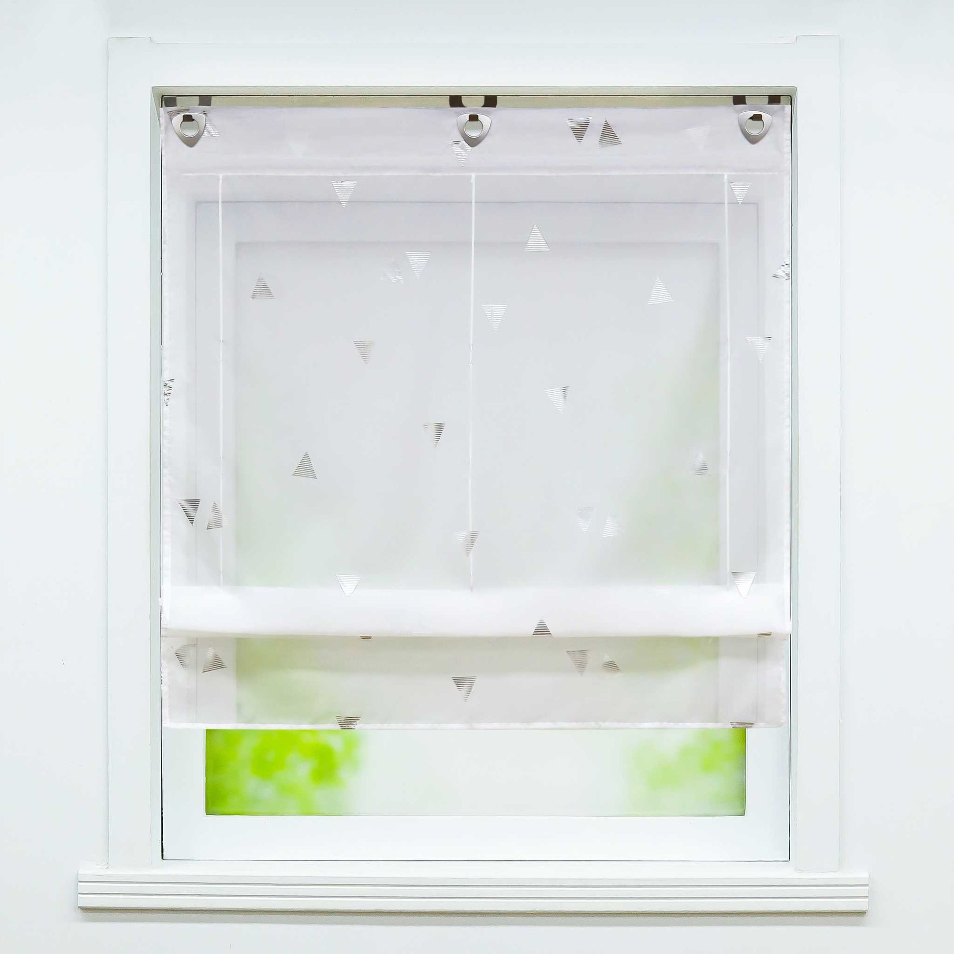Raffrollo ohne Bohren mit Hakenaufhängung Voile Ösenrollo mit Glanzdruck Fenster Küche Gardinen Transparent Weiß 1 Stück - Joyswahl