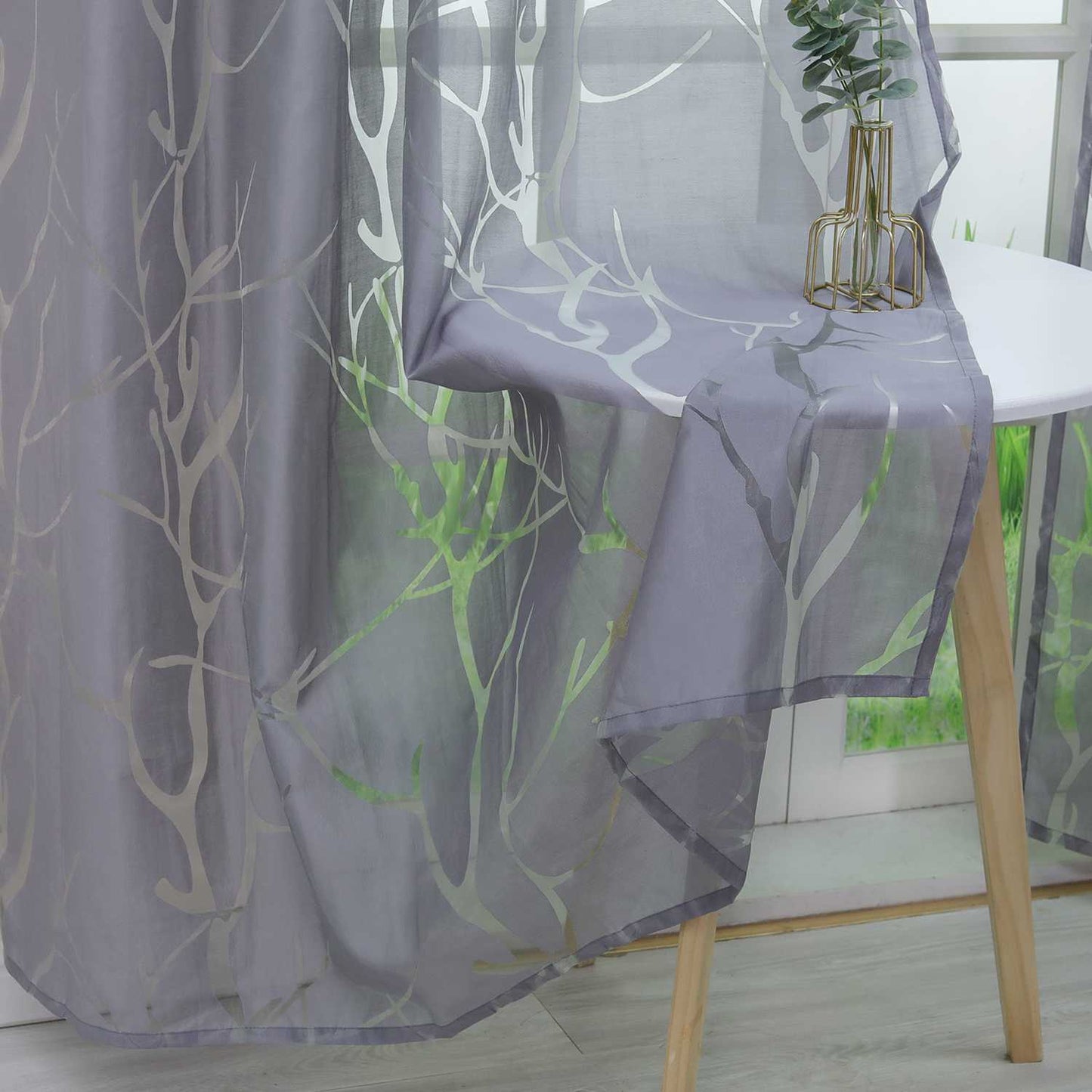 Transparenter Vorhang mit grobes Zweigmuster leicht Schutzfunktion Lichtdurchlässigkeit Gartenstil 1 Stück - Joyswahl