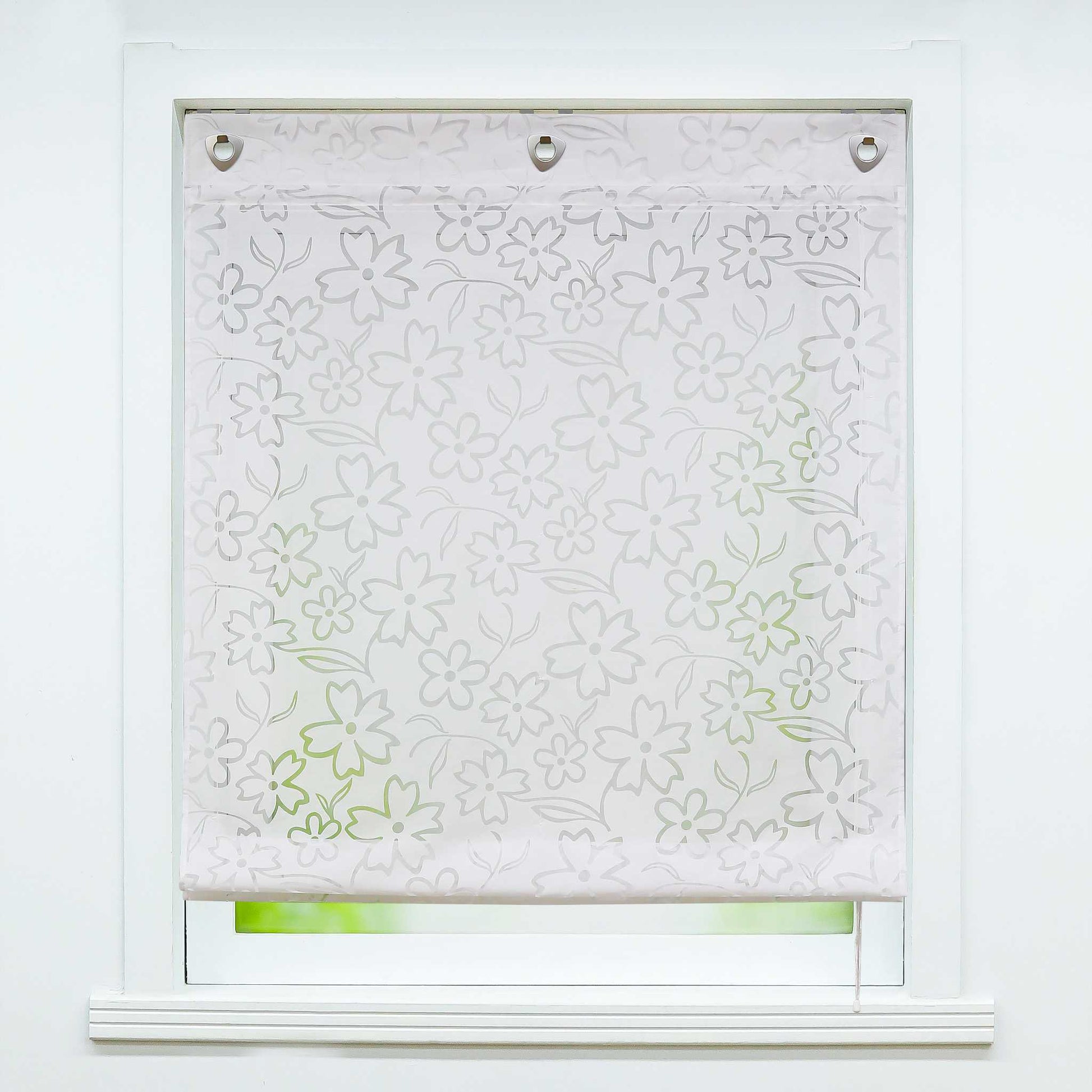 Rollos mit U-Haken transparent Burn-out-Techni Blumenmuster 1 Stück - Joyswahl