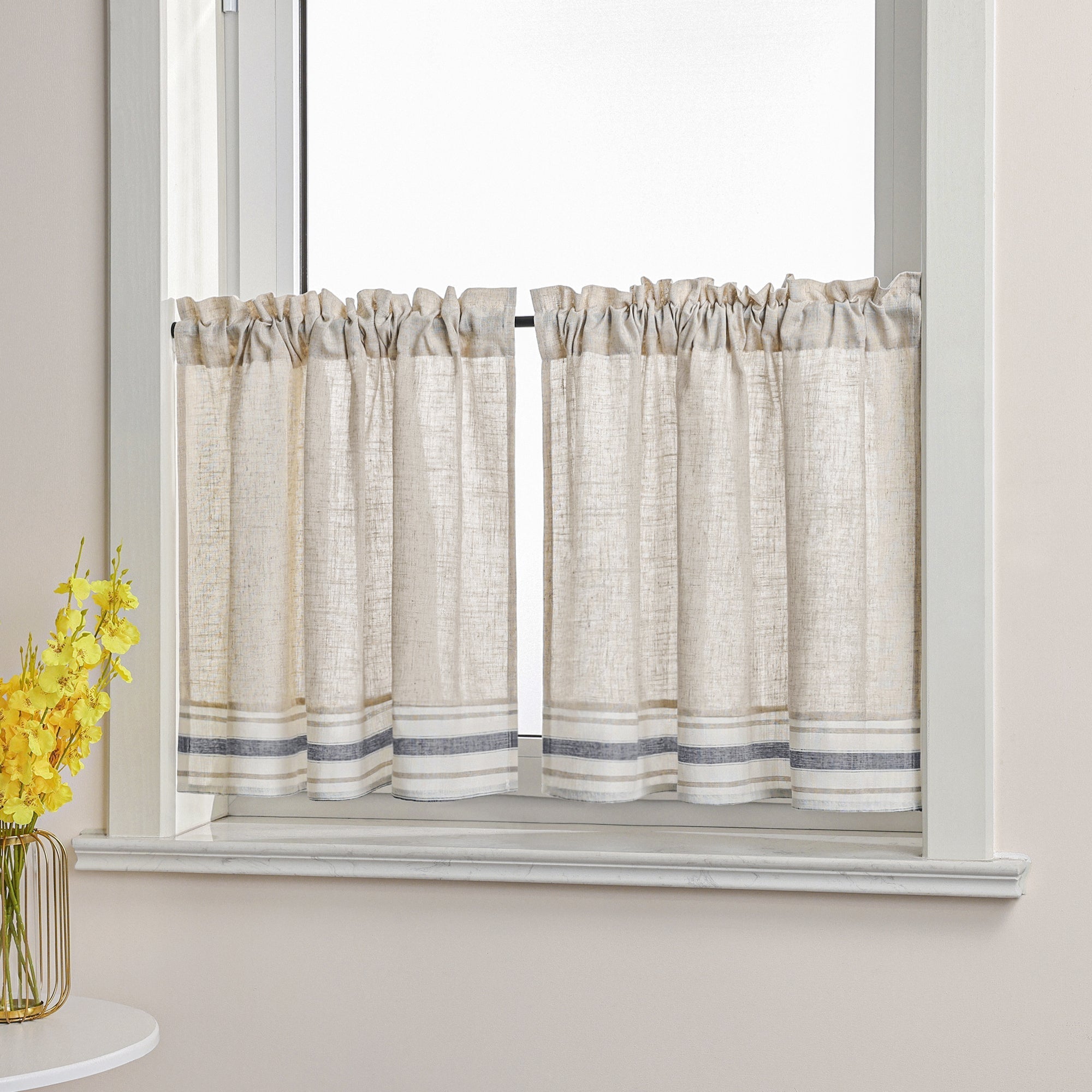 Scheibengardine Landhausstil mit Streifen 2er Set
