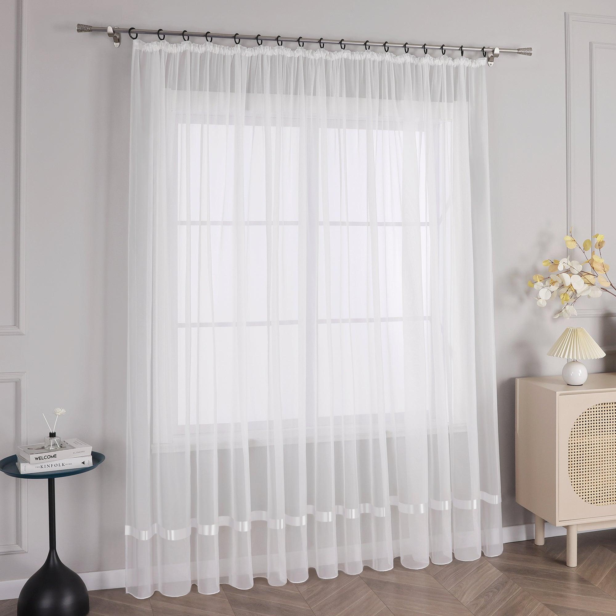 Gardine mit Seidenband Unifarbe Voile 1 Stück