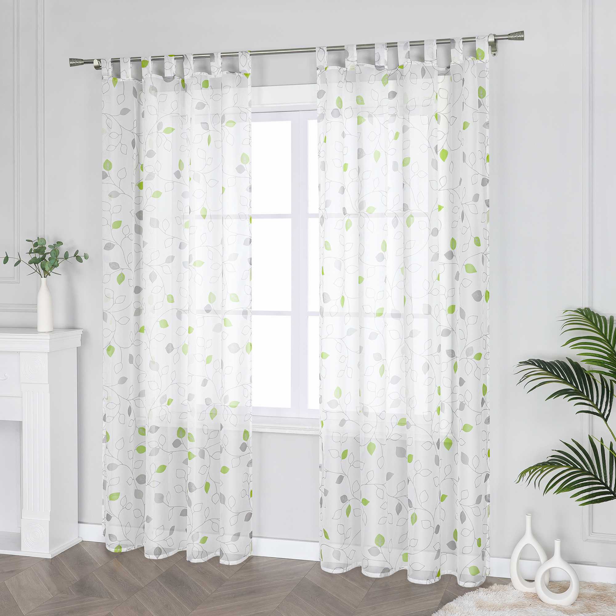 Gardine mit Blättermuster und Schlaufenaufhängung 1 Stück